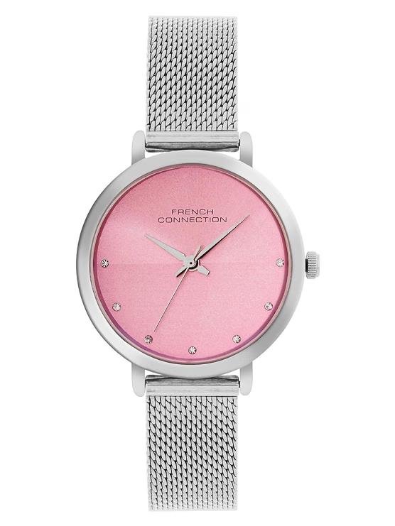 French Connection Analog Pink Dial Silver Sta