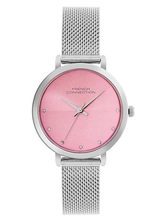 French Connection Analog Pink Dial Silver Sta