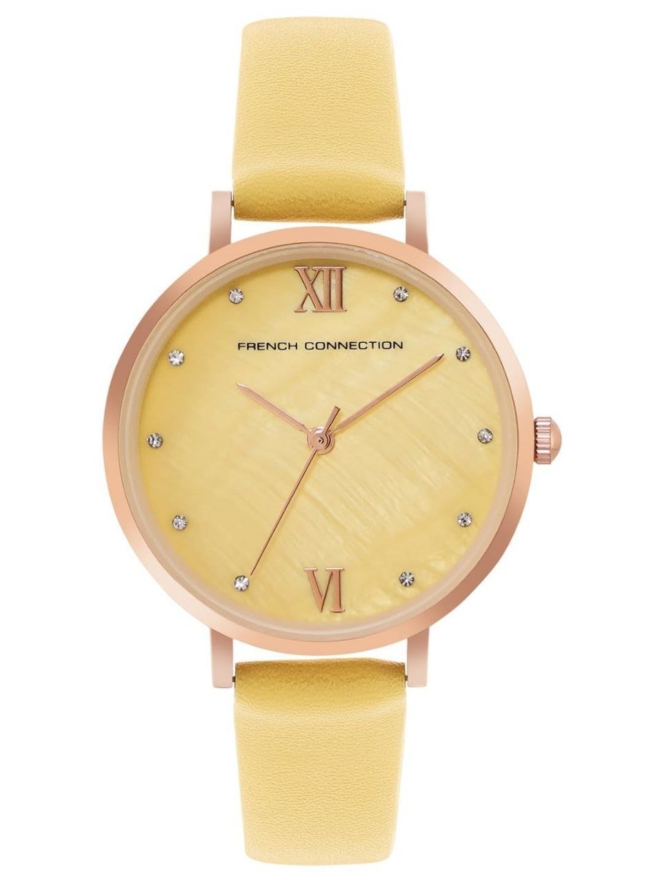 French Connection Analog Yellow Dial Women S Watch