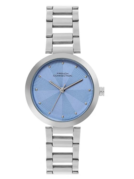 French Connection Blue Dial Silver Strap Quartz Watch For Women 907