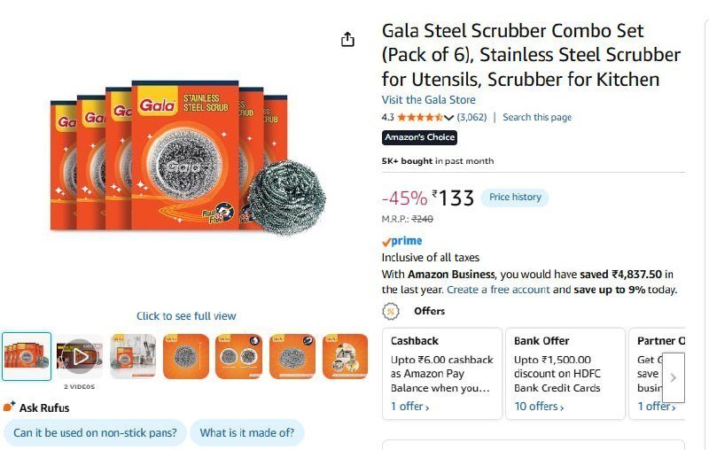 Gala Steel Scrubber Combo Set (pack Of 6) 133