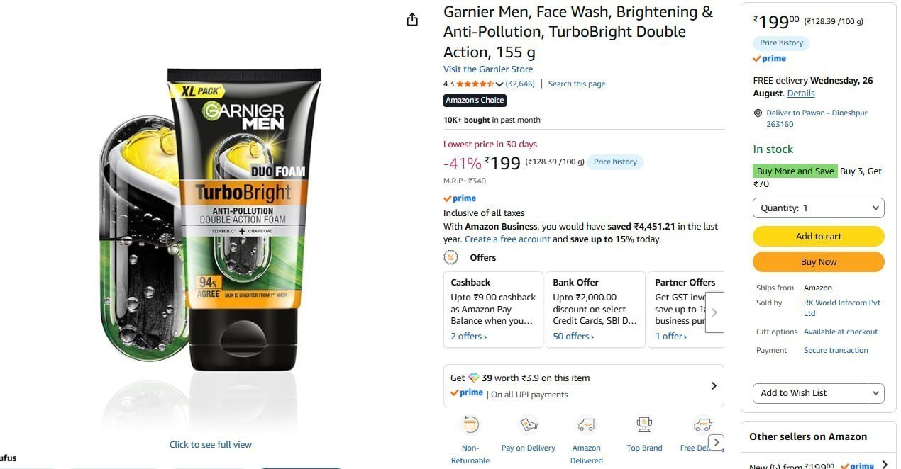 Garnier Men Face Wash 155g 199