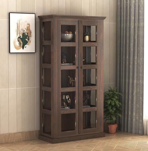 Ghroyal Sheesham Wood Bookshelf With Glass Do
