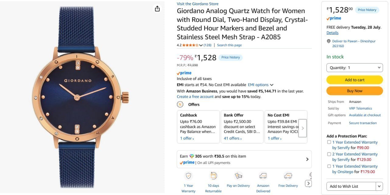 Giordano Analog Quartz Watch For Women 1528