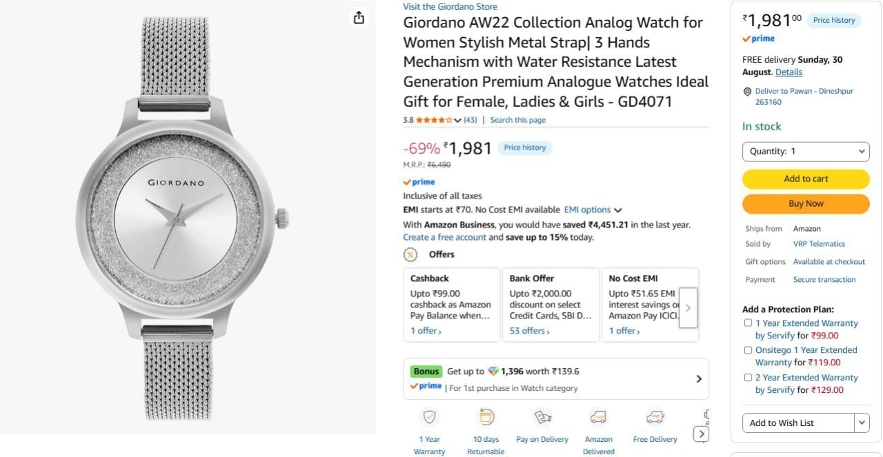 Giordano Aw22 Collection Analog Watch 1981