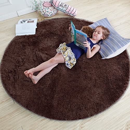 Gleckn Modern Polyester Anti Slip Round Shaggy Flu