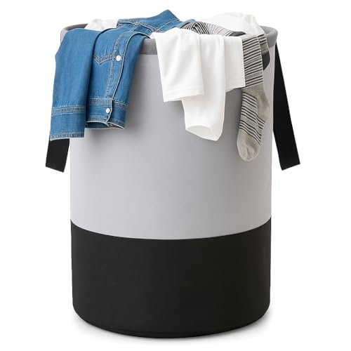 Glun Round Laundry Bag Gray Black Foldable Waterpr