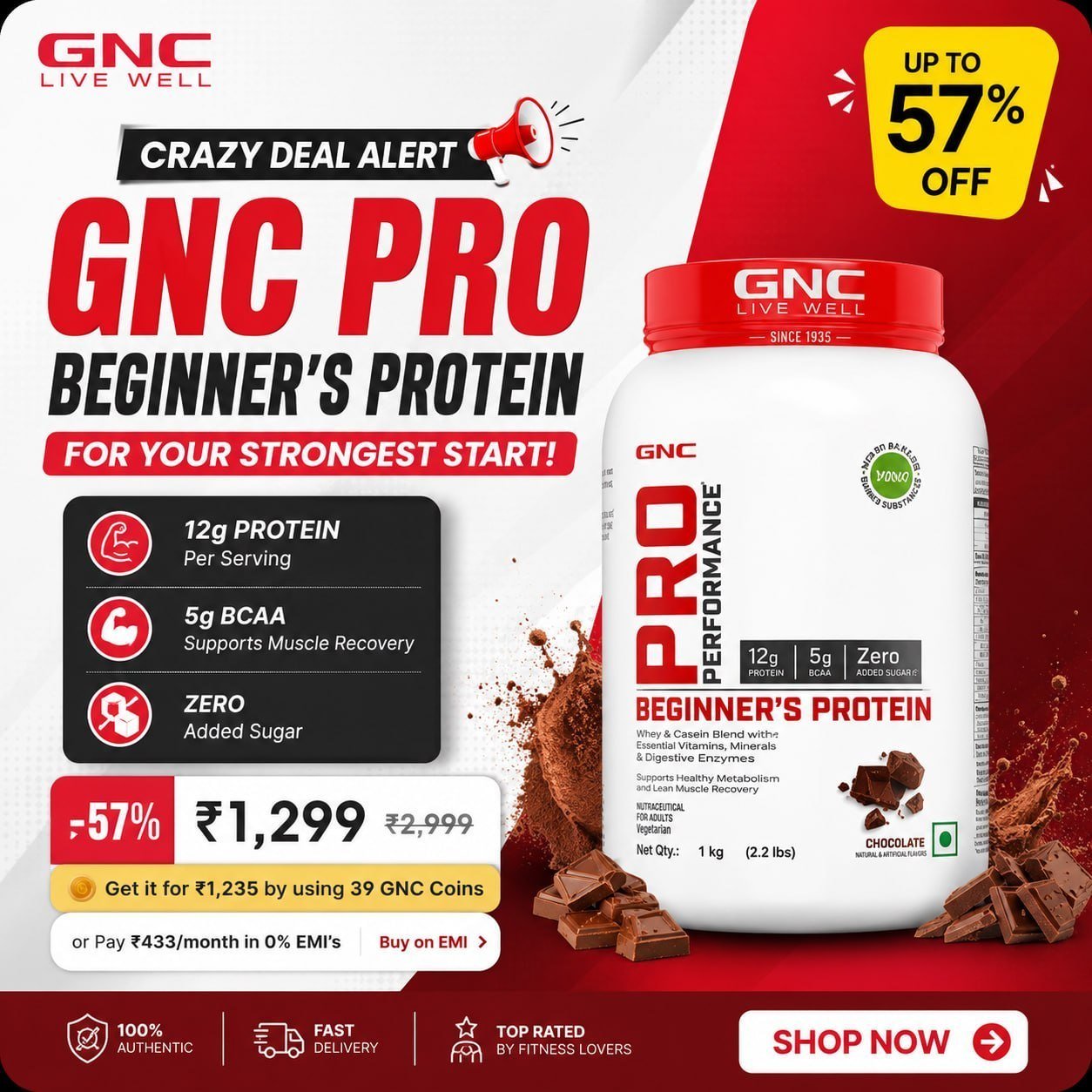 Gnc Beginner S Protein (1kg) 12g Protein 5g B