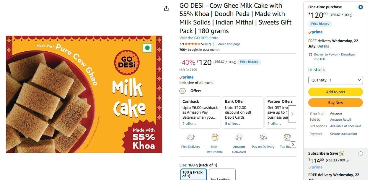 Go Desi Milk Cake Sweets 120