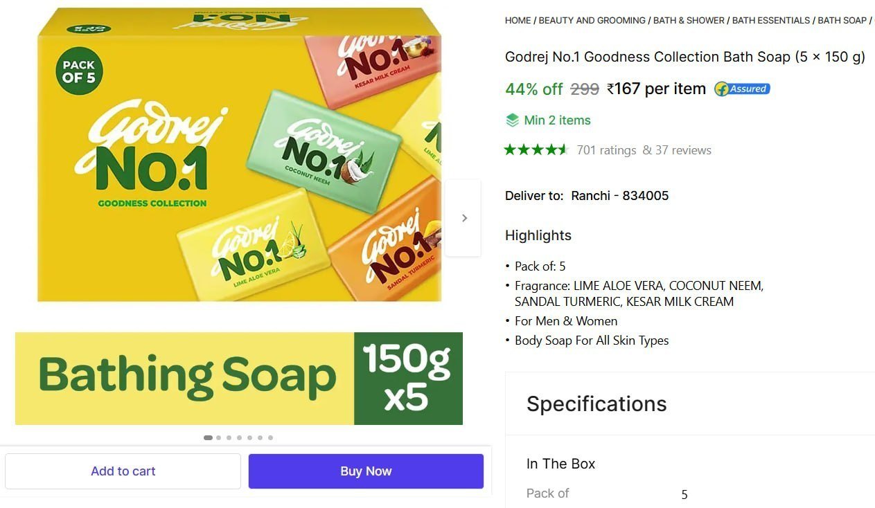 Godrej No 1 Goodness Collection Bath Soap (5 
