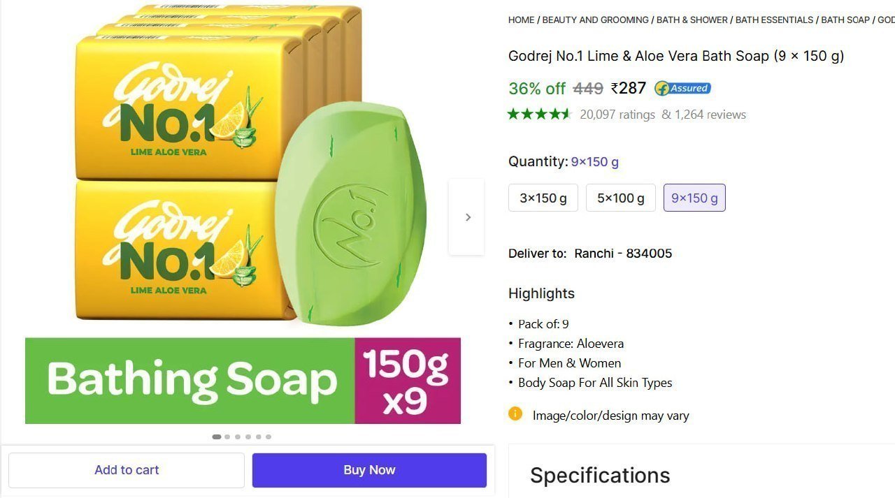Godrej No 1 Lime Aloe Vera Bath Soap (9 X 150