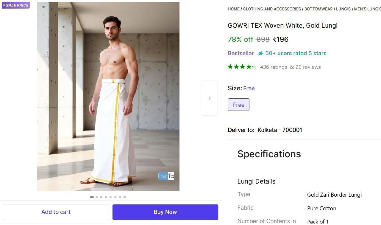Gold Zari Border Lungi 196