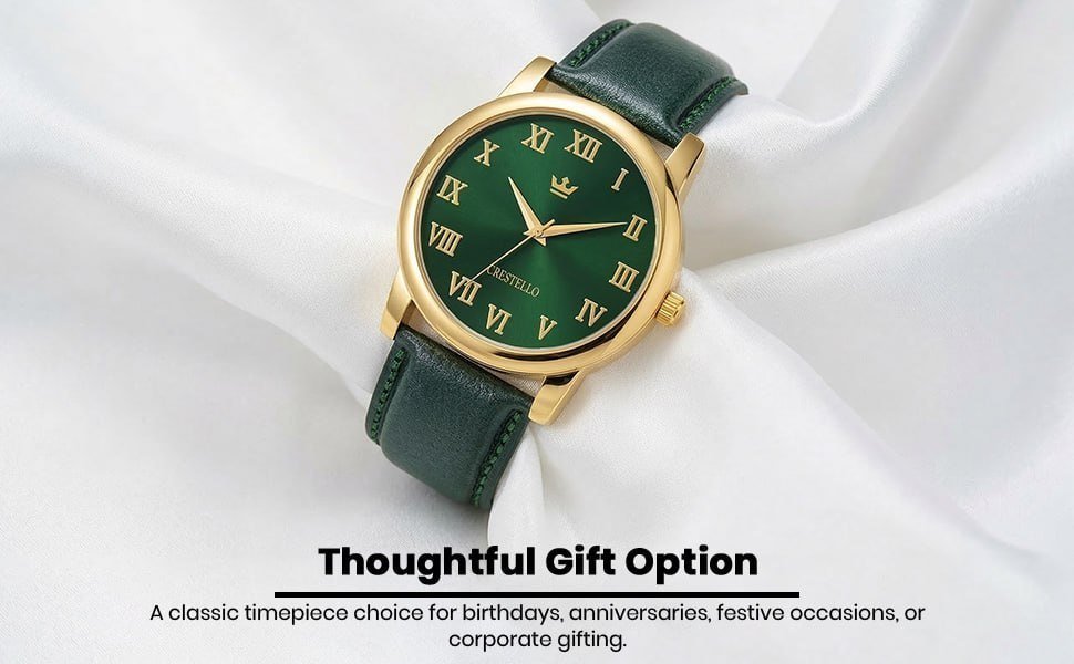 Golden Roman Green Dial Leather Strap Watch 2