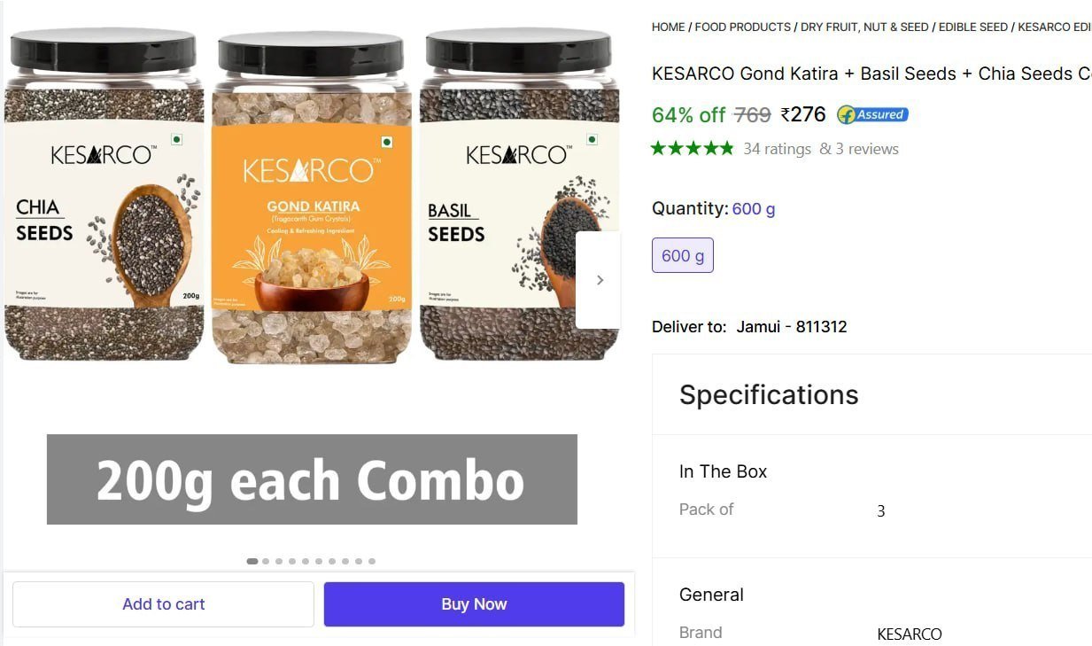 Gond Katira Basil Seeds Chia Seeds Combo Pack