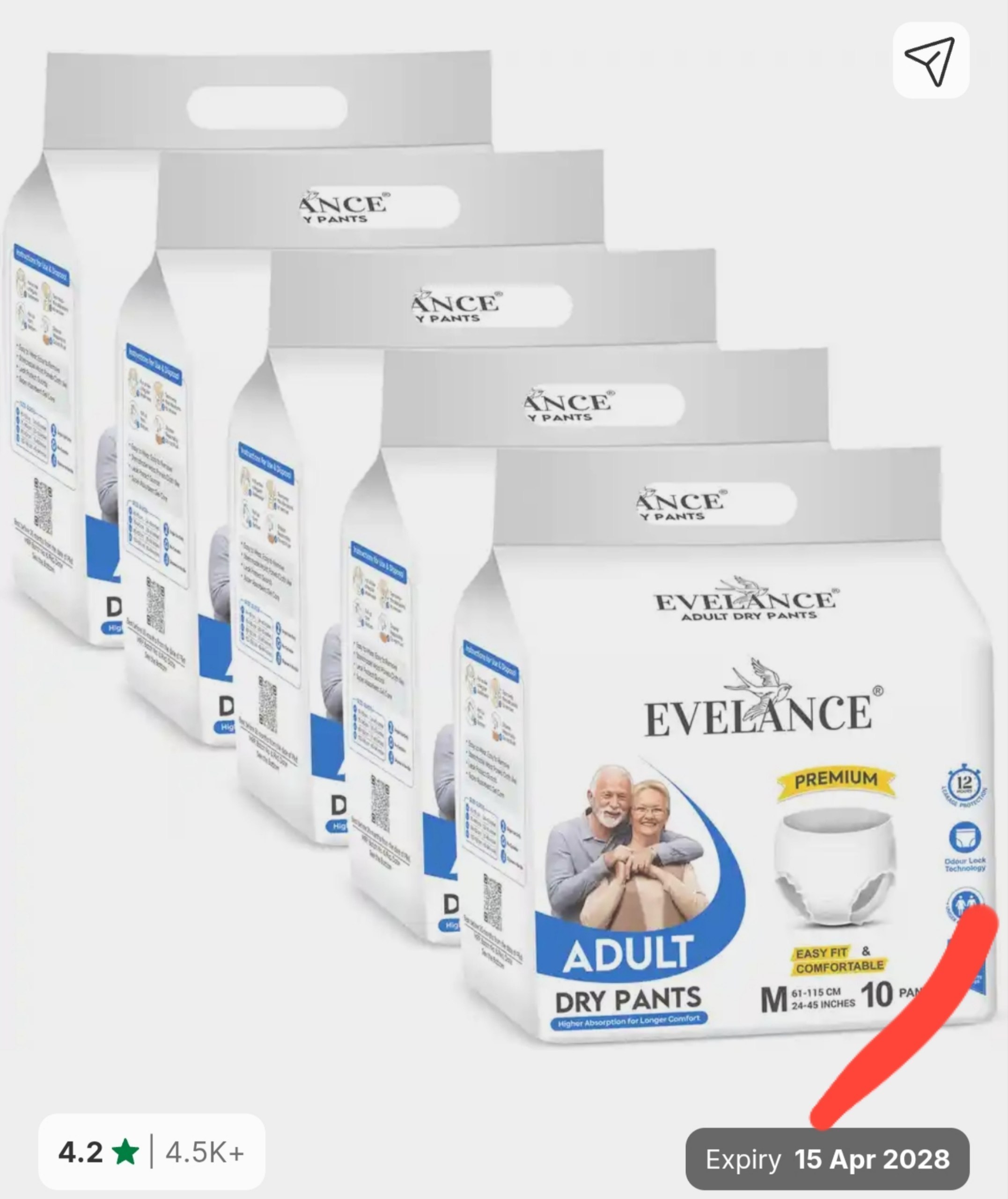 Grab Evelance Premium Adult Diaper (m 50 Pcs)