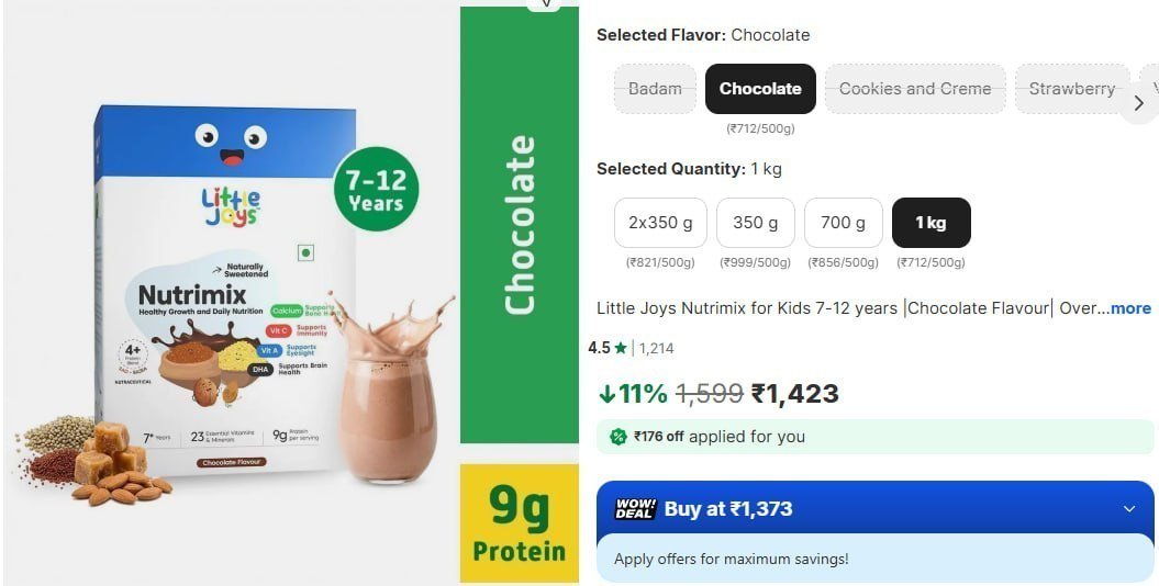 Grab Little Joys Nutrimix For Kids 712 Years (1 Kg
