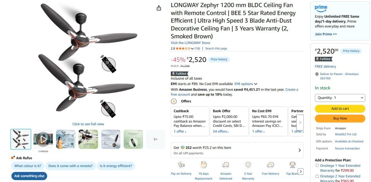Grab Longway Bldc Ceiling Fan With Remote 252