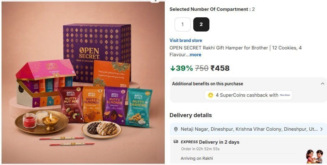 Grab Open Secret Rakhi Gift Hamper 458 12 Cookies 