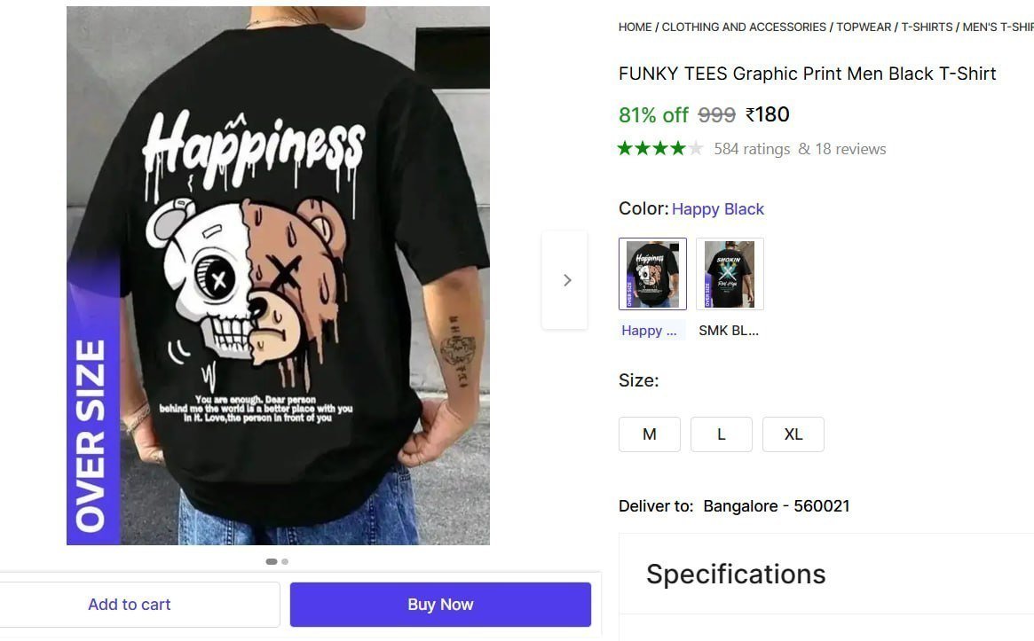 Graphic Print Men S Black T-shirt 180