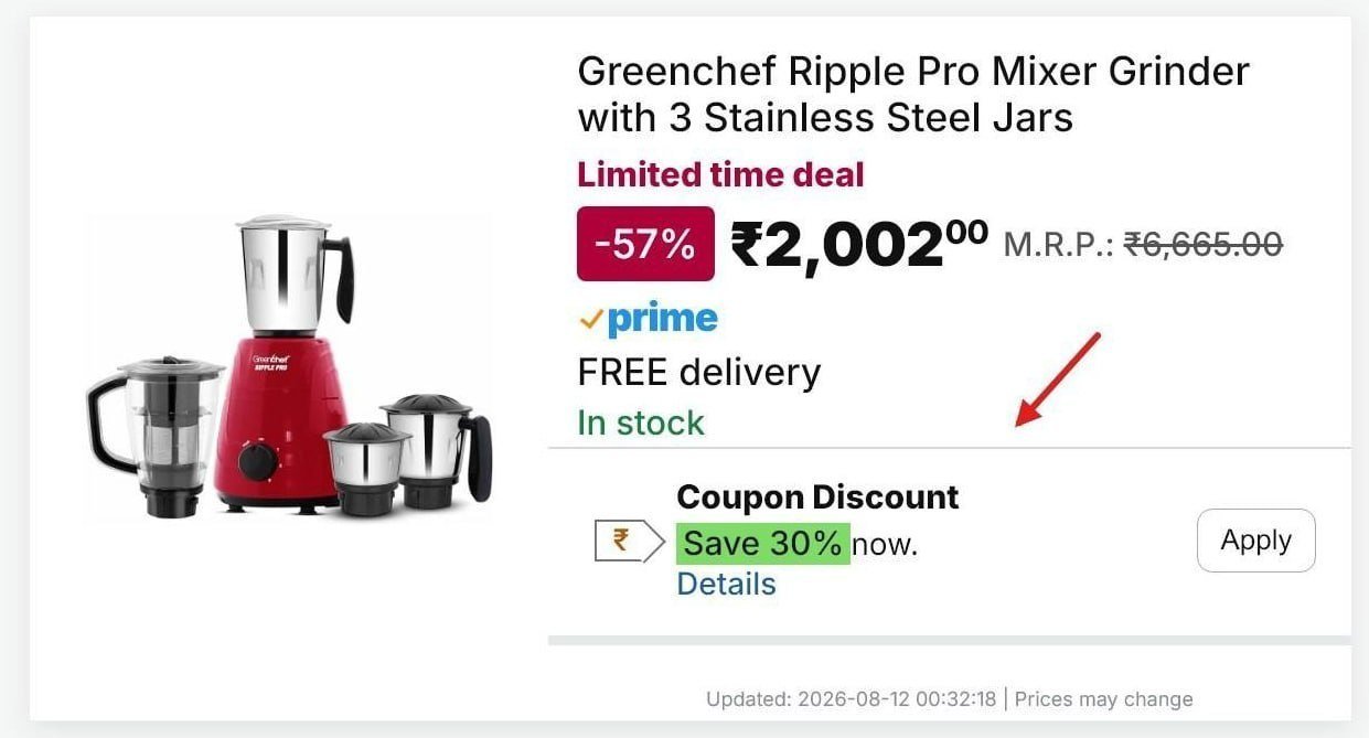 Greenchef Ripple Pro Mixer Grinder - 3 Ss Jar