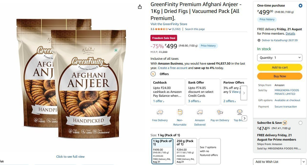 Greenfinity Premium Afghani Anjeer - 1kg 499