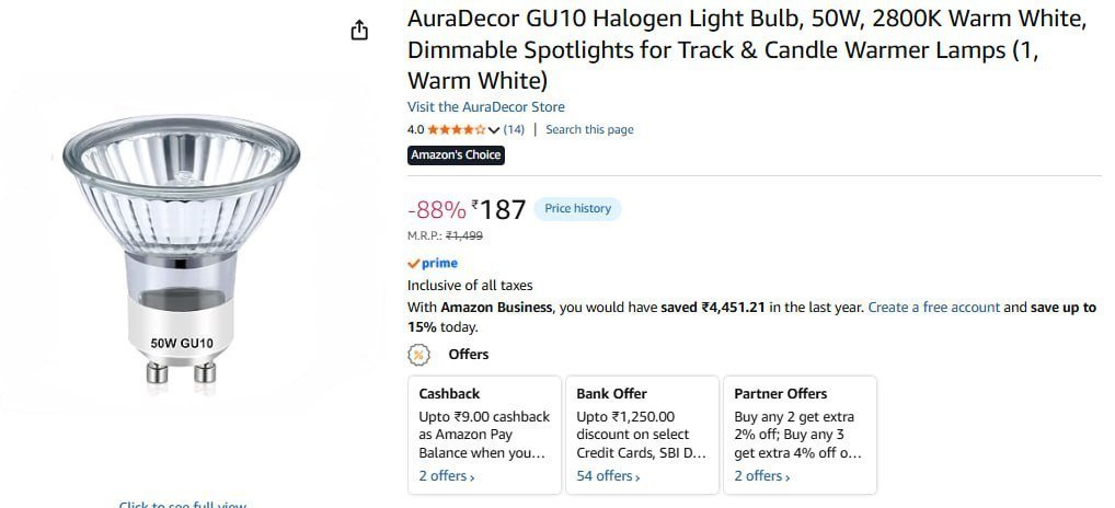 Gu10 Halogen Light Bulb 50w 187