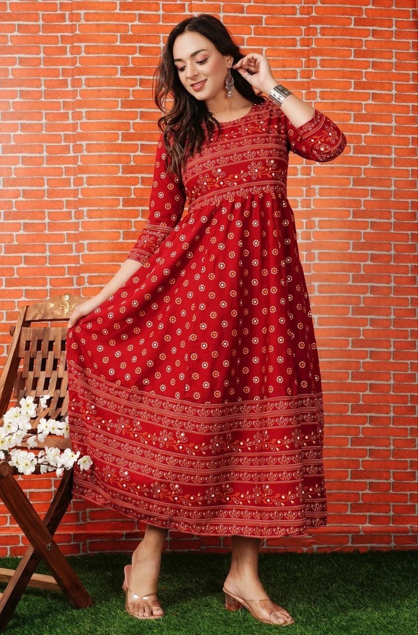Gudwear Printed Cotton Rayon Anarkali Kurta F