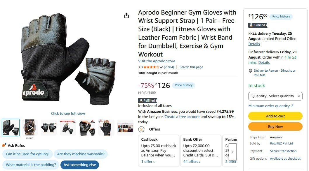 Gym Gloves With Wrist Support Strap 126