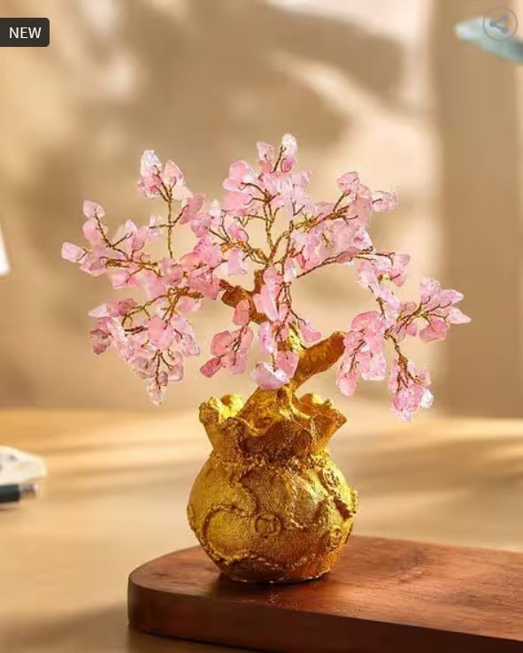 Habere India Rose Quartz Crystal Tree In Gold Pot 