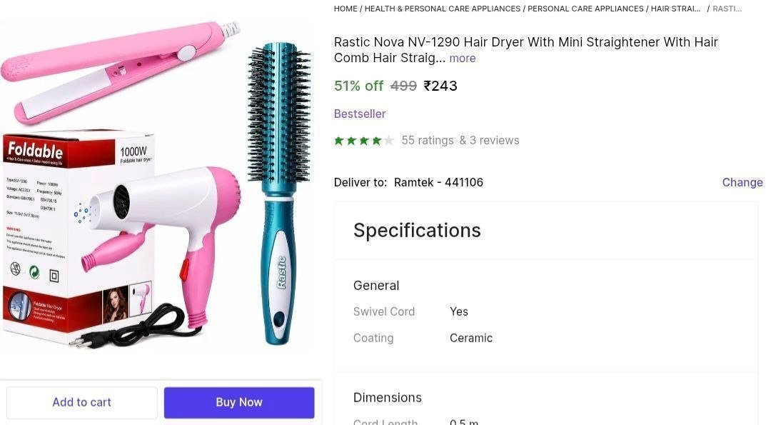 Hair Dryer Mini Straightener Hair Comb 243