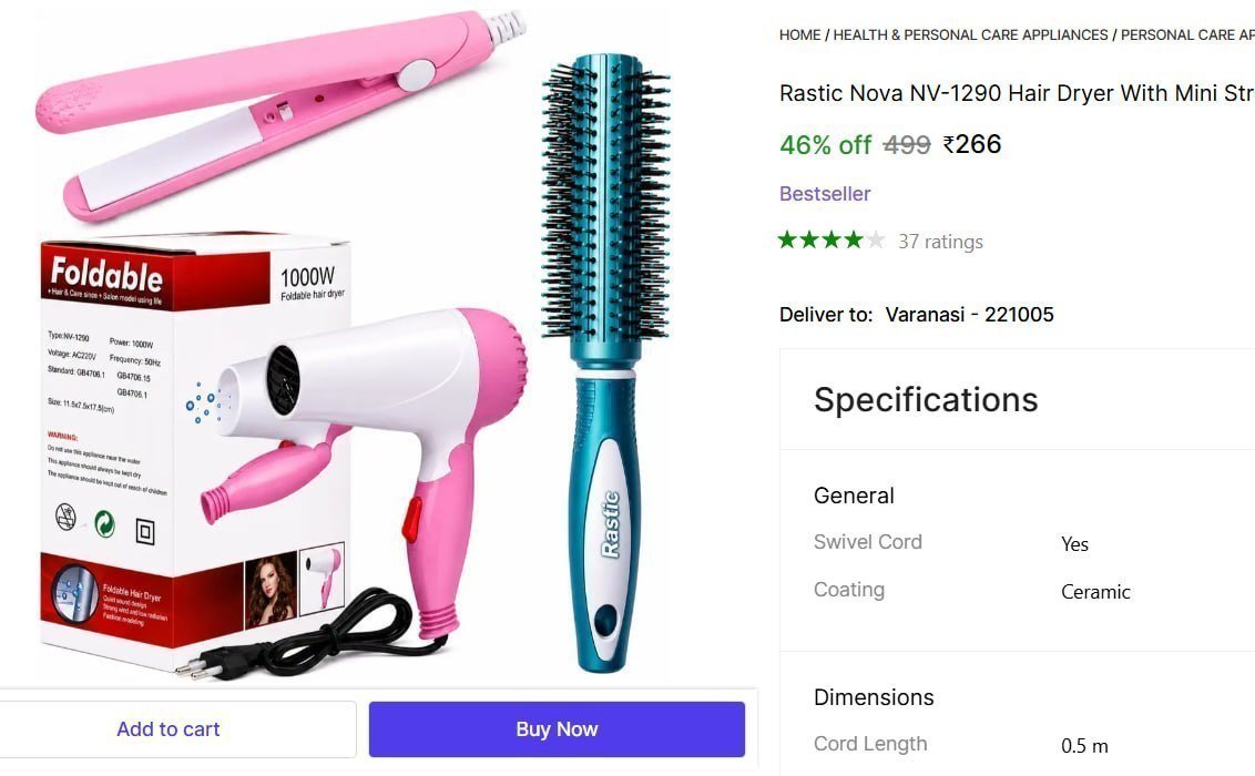 Hair Dryer Mini Straightener Hair Comb 266