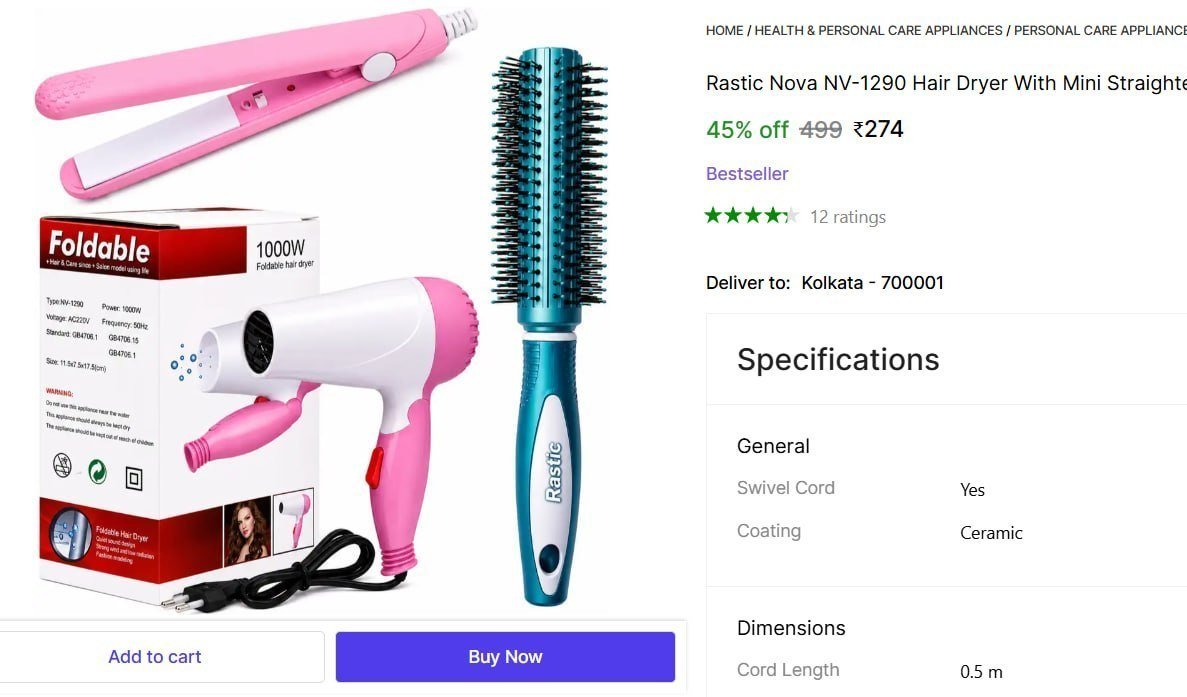 Hair Dryer Mini Straightener Hair Comb 274