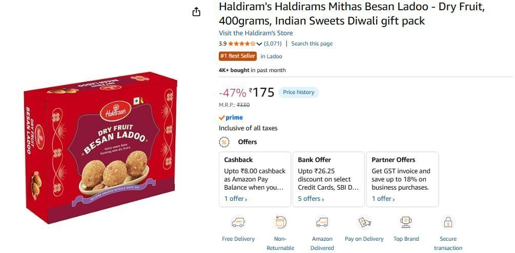 Haldiram Haldirams Mithas Besan Ladoo - 400gm