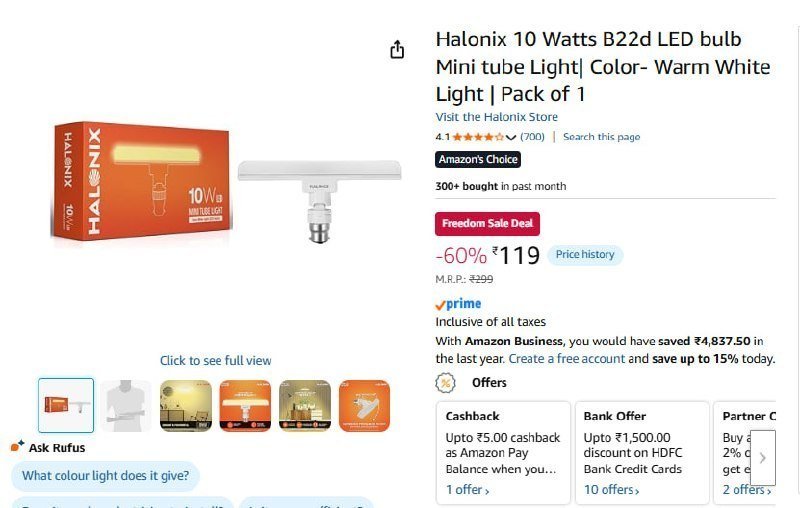Halonix 10 Watts B22d Led Bulb Mini Tube Ligh