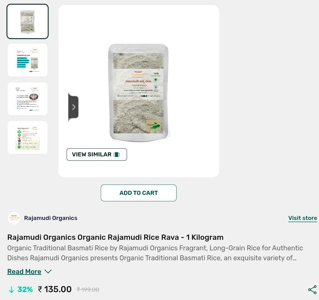Hamaara Mall Rajamudi Organics Organic Rice Rava 1
