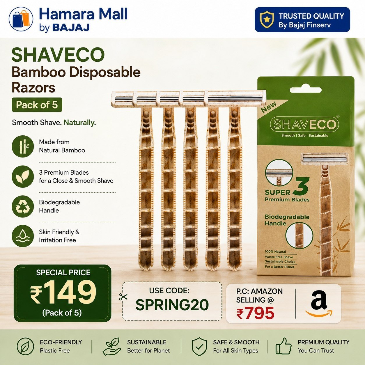 Hamara Mall By Bajaj Shaveco Bamboo Disposabl