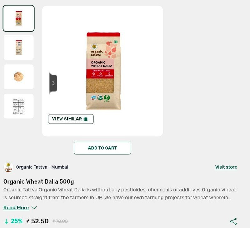 Hamaramall Organic Wheat Dalia 52 Organic Tat