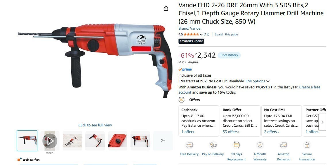Hammer Drill Machine (26 Mm Chuck Size 850 W)