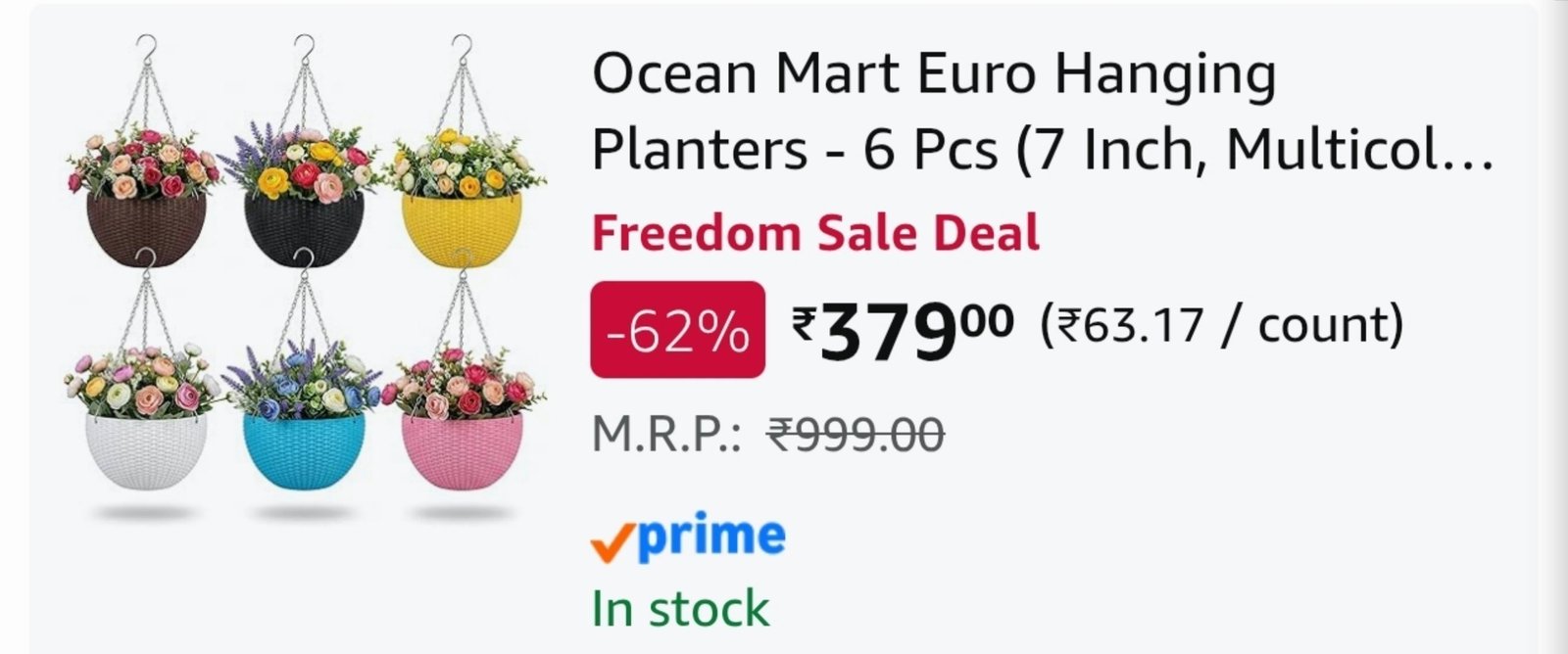 Hanging Planters - 6 Pcs (7 Inch Multicolor) 