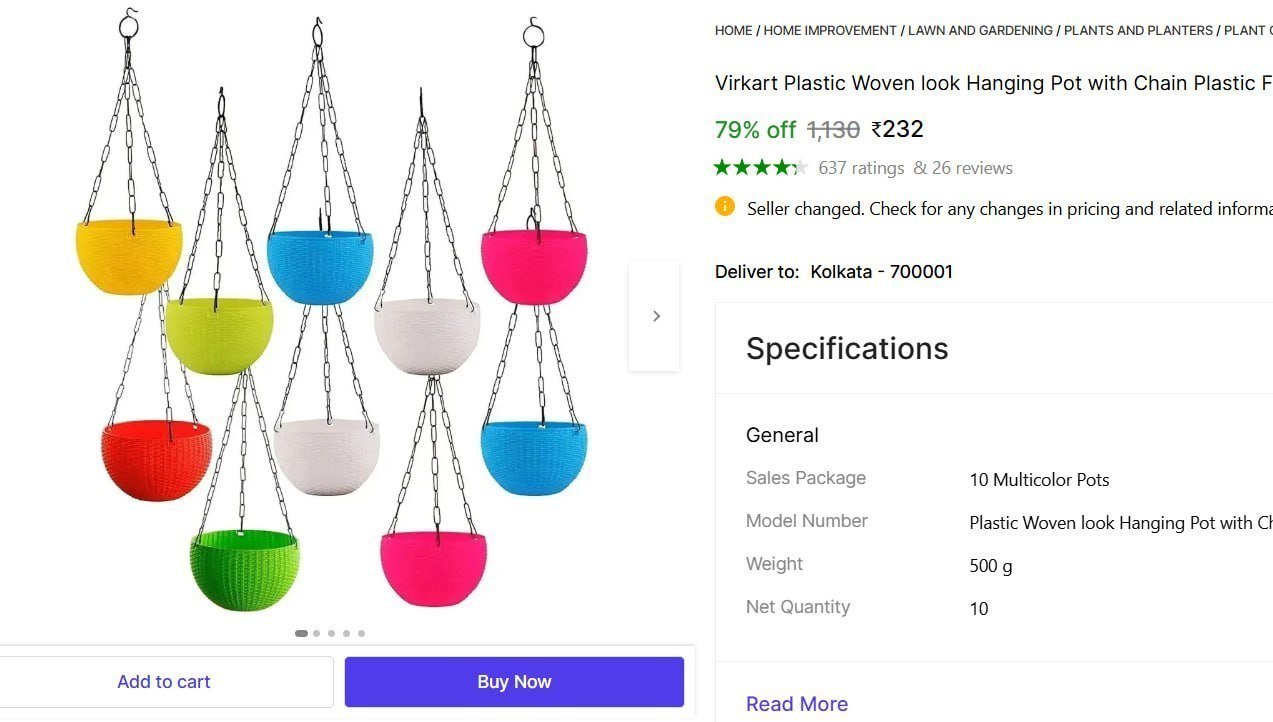 Hanging Pot With Chain (pack Of 10 Plastic) 2