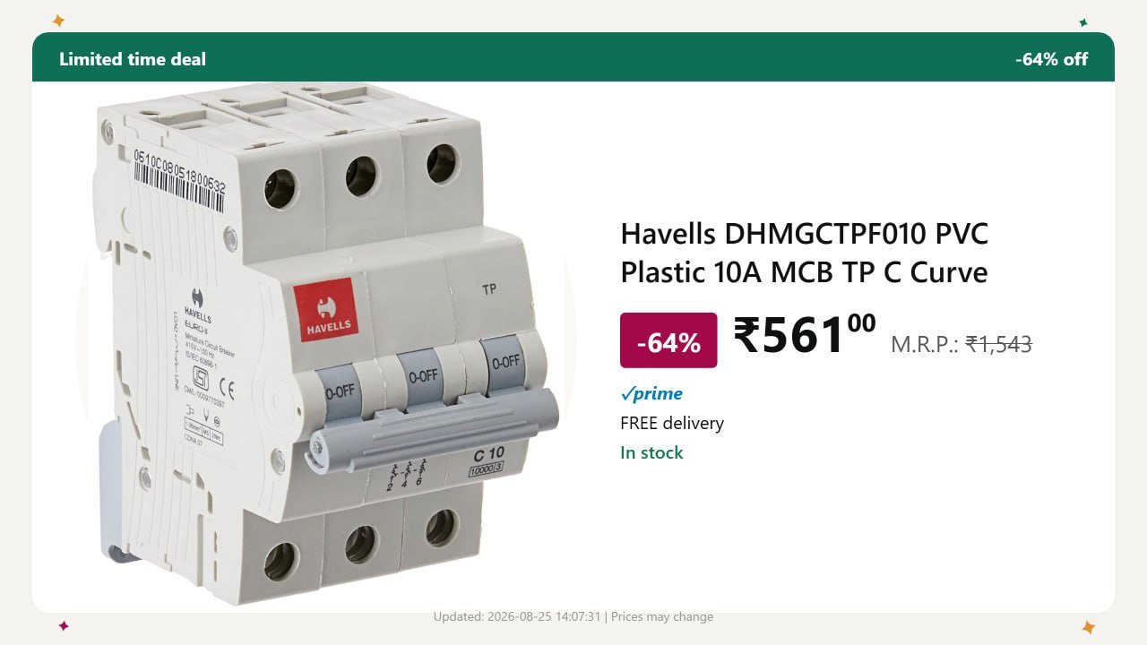 Havells 10a Pvc Plastic Mcb With Tp Curve 561