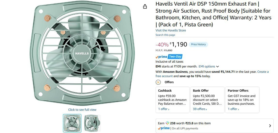 Havells 150mm Exhaust Fan (pack Of 1) 1190
