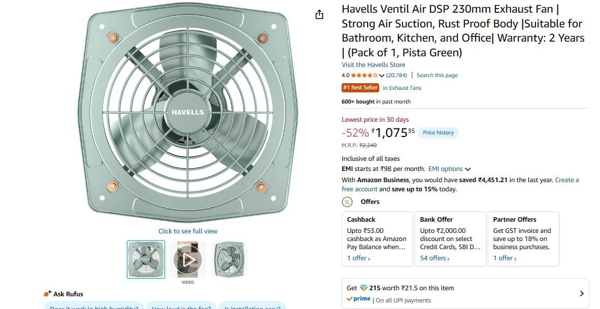 Havells 230mm Exhaust Fan 1 075
