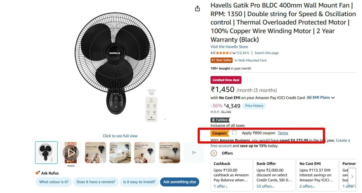 Havells Bldc 400mm Wall Mount Fan 3459 890