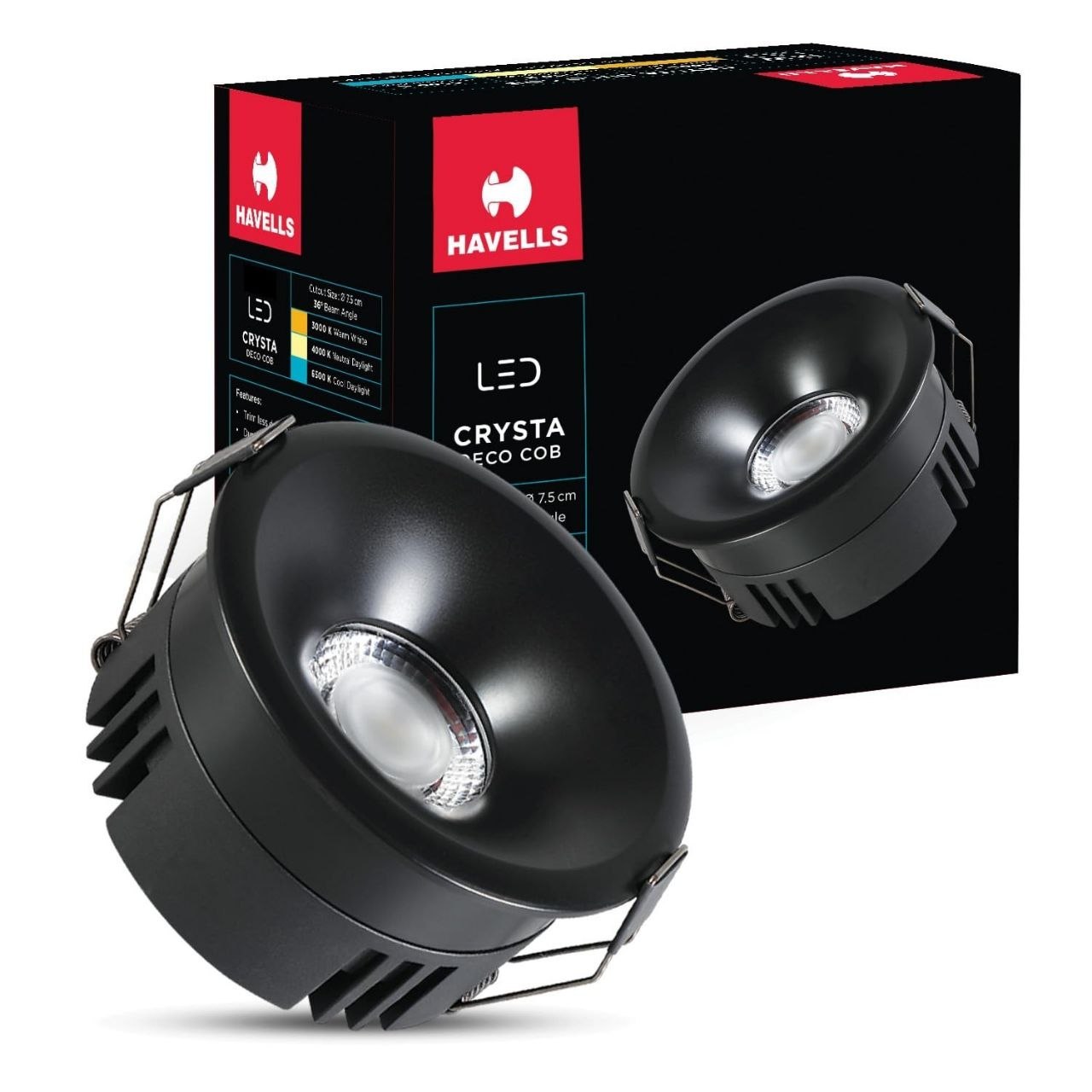 Havells Crysta Deco Cob 12w 3k Matt Black Led