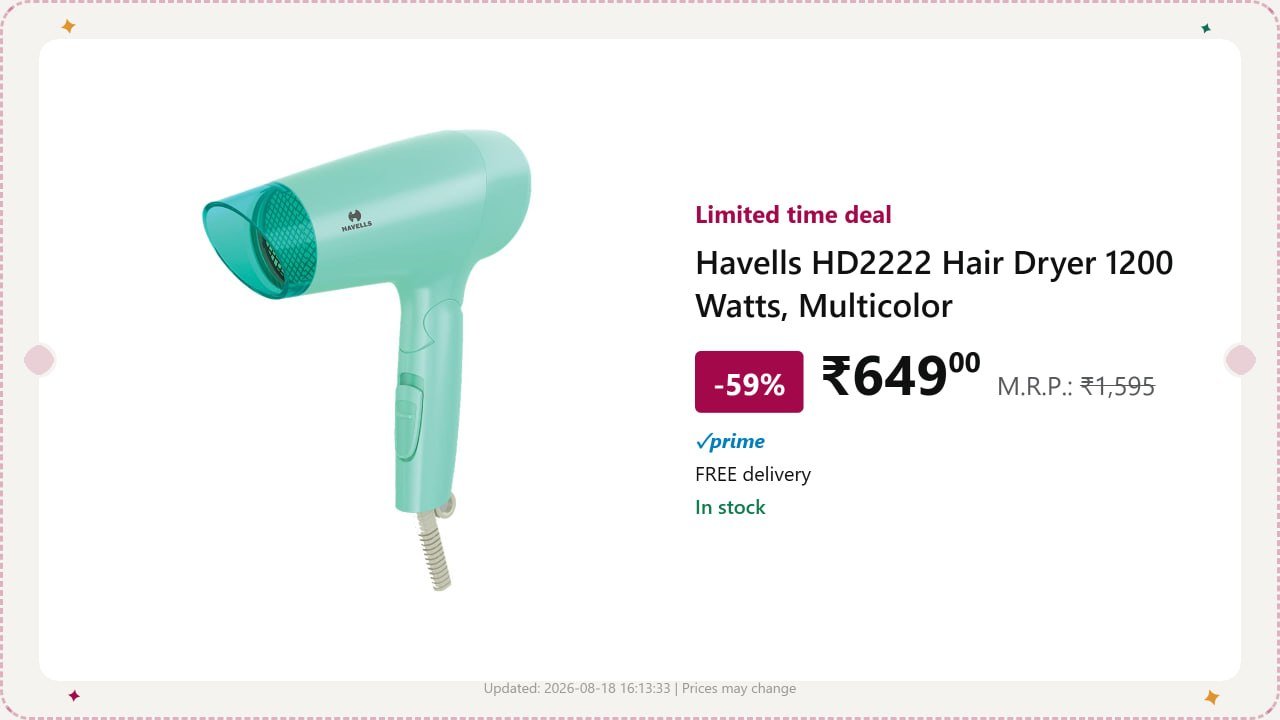 Havells Hair Dryer 1200 Watts 649