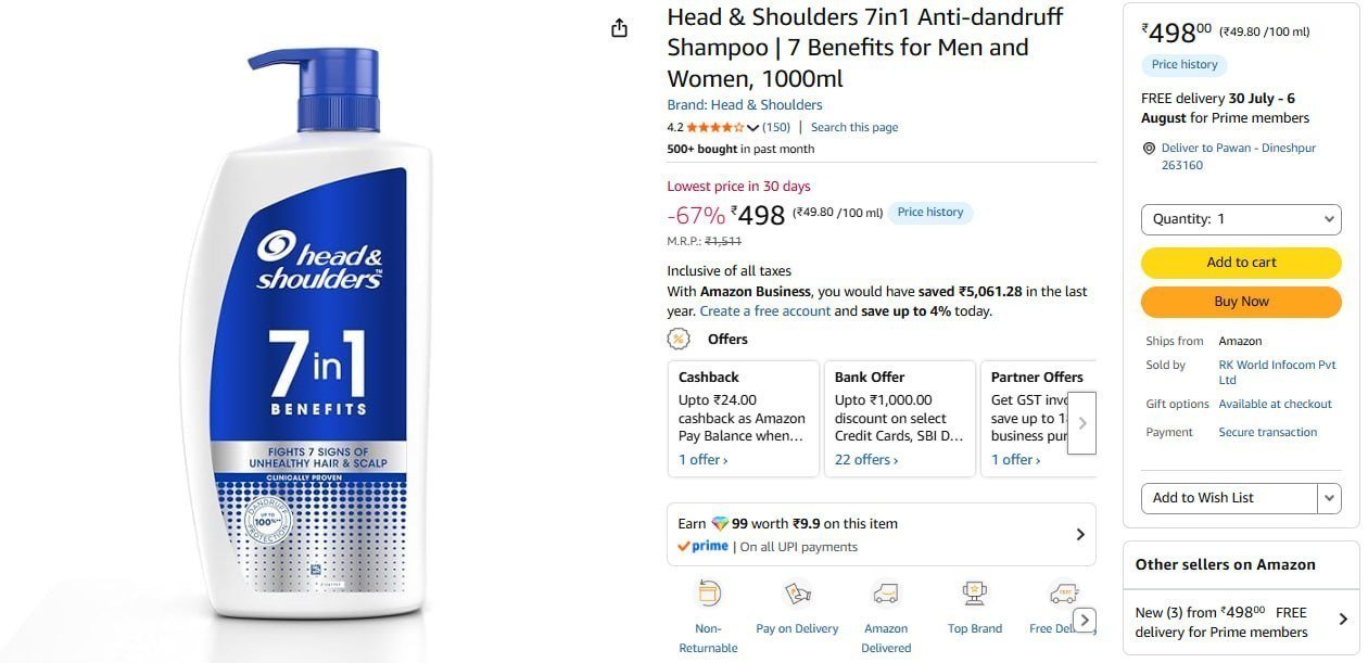 Head Shoulders 7in1 Anti-dandruff Shampoo 1 L