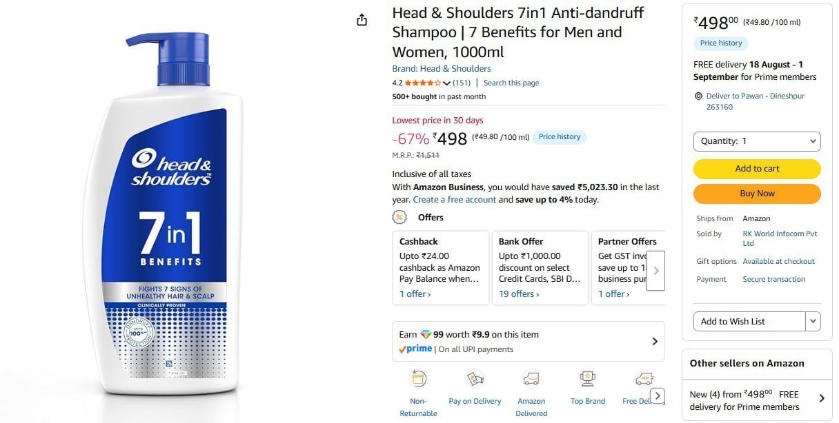Head Shoulders 7in1 Anti-dandruff Shampoo 1l 