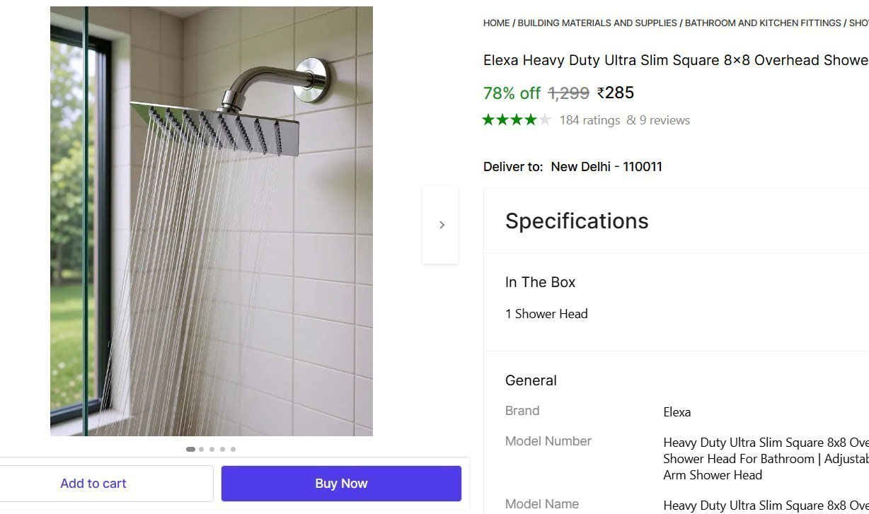 Heavy Duty Ultra Slim Square Overhead Shower 