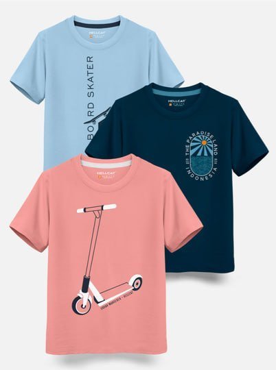 Hellcat Boys Pack Of 3 Printed Cotton T-shirt